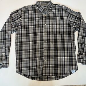 Lands End Men's Black Plaid No-iron Twill Long Sleeve Shirt Large 100% Cotton